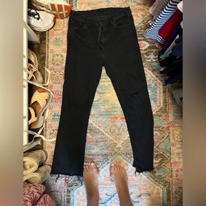 Mother hustler ankle fray black jeans